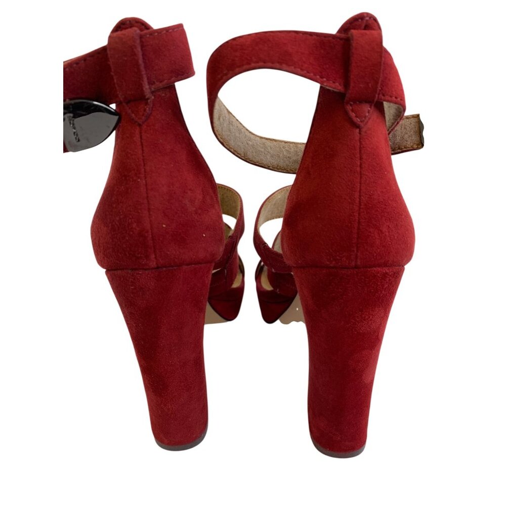 Coach Marina Red Suede Strappy High Heel Platform Sandals Size 5B - Picture 9 of 12